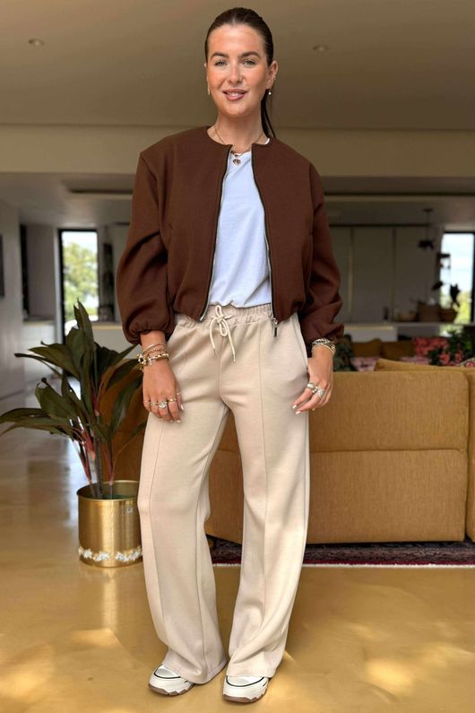Made in Italy Beluga Soft Crop Bomber Jacket Chocolate /20 =